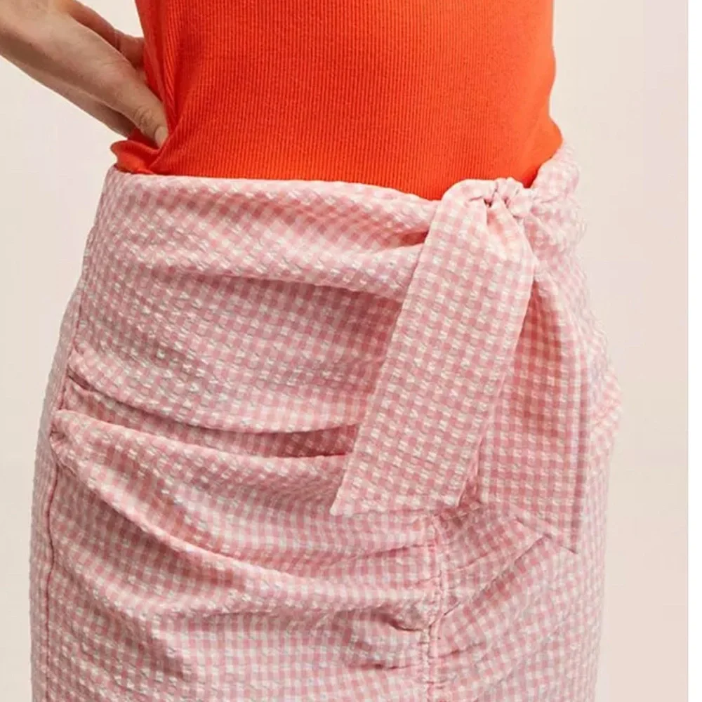 Mango Pink Checkered Midi Skirt Sz L